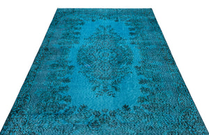 Turquoise  Over Dyed Vintage Rug 5'6'' x 9'1'' ft 167 x 276 cm