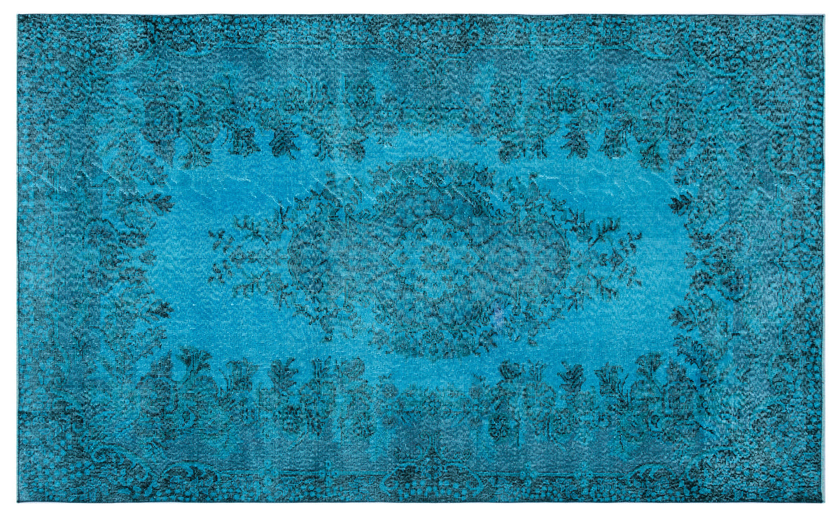 Turquoise  Over Dyed Vintage Rug 5&#39;6&#39;&#39; x 9&#39;1&#39;&#39; ft 167 x 276 cm