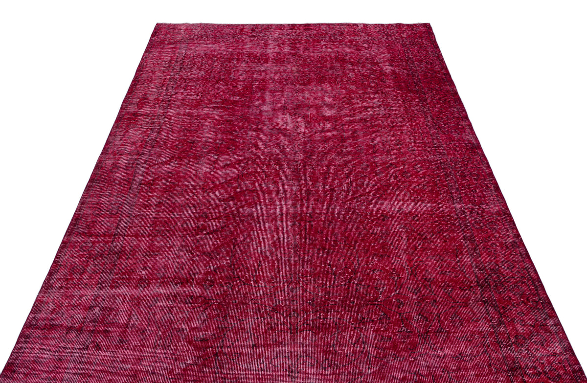 Red Over Dyed Vintage Rug 5&#39;5&#39;&#39; x 9&#39;3&#39;&#39; ft 165 x 281 cm