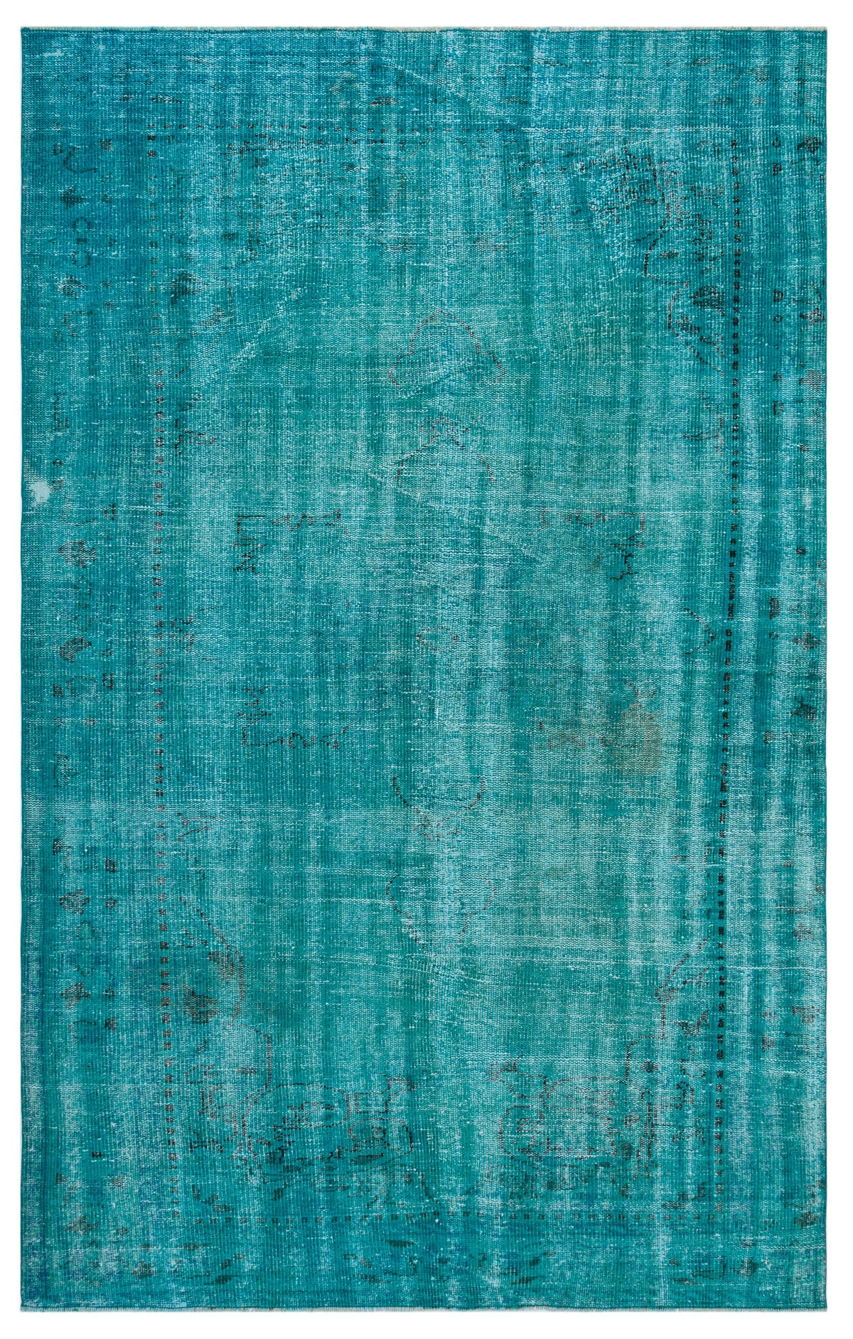 Turquoise  Over Dyed Vintage Rug 5&#39;7&#39;&#39; x 8&#39;8&#39;&#39; ft 170 x 265 cm