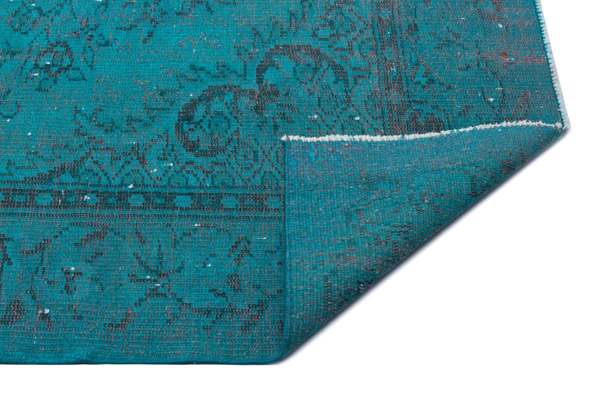Turquoise  Over Dyed Vintage Rug 5'4'' x 9'1'' ft 163 x 278 cm