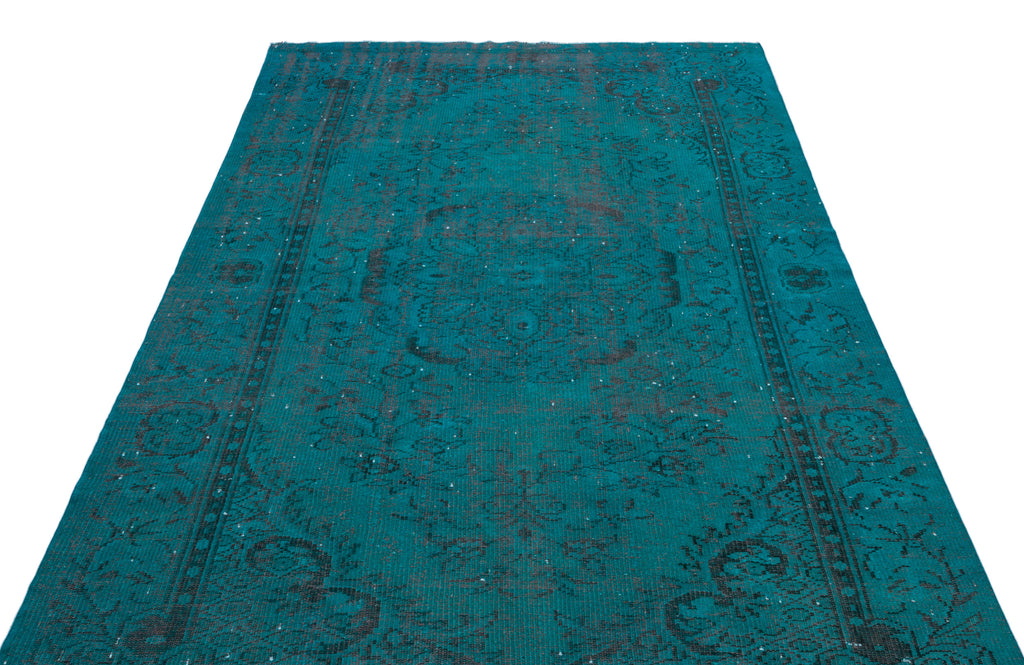 Turquoise  Over Dyed Vintage Rug 5'4'' x 9'1'' ft 163 x 278 cm