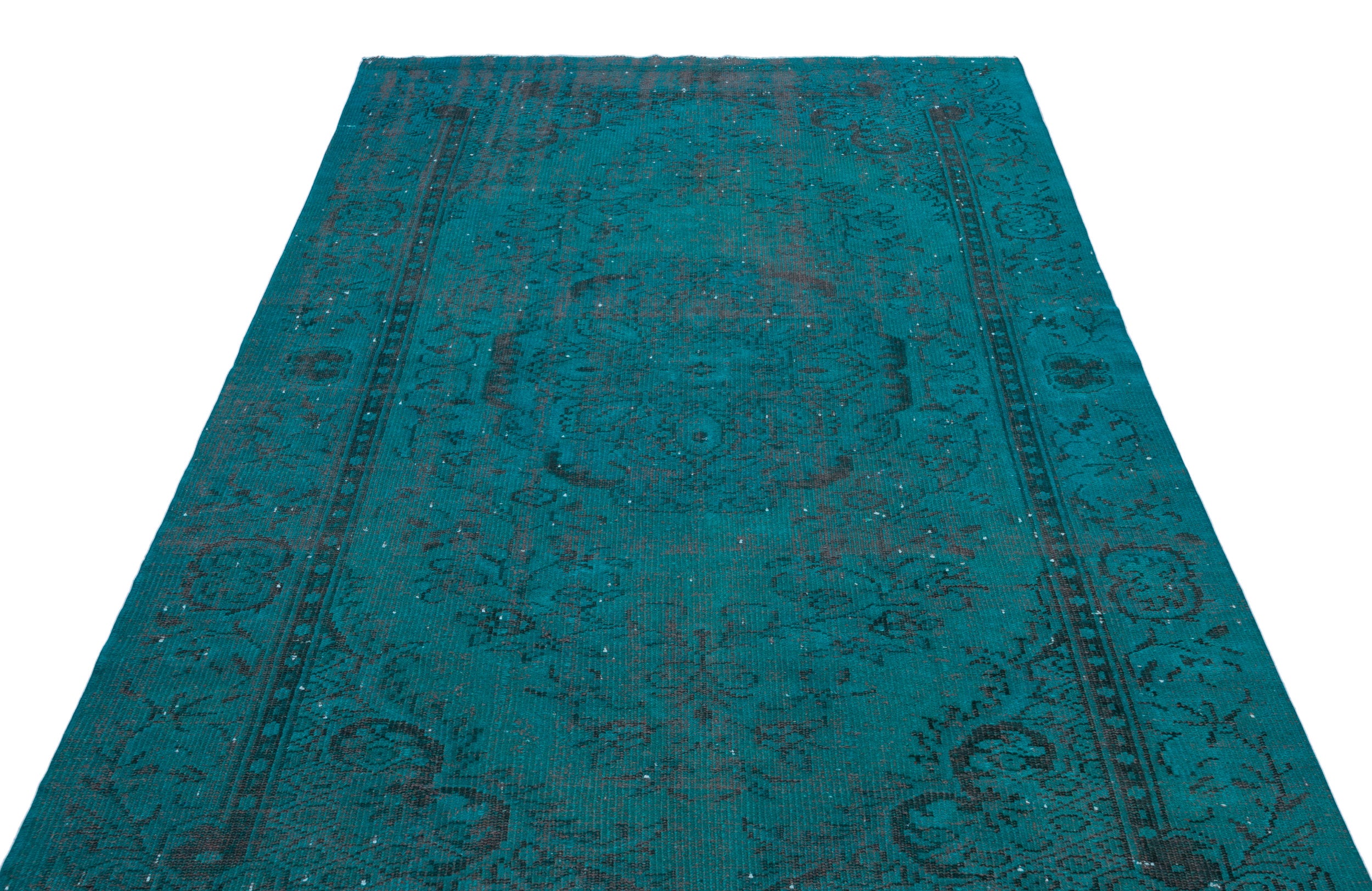 Turquoise  Over Dyed Vintage Rug 5'4'' x 9'1'' ft 163 x 278 cm