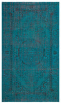 Turquoise  Over Dyed Vintage Rug 5'4'' x 9'1'' ft 163 x 278 cm