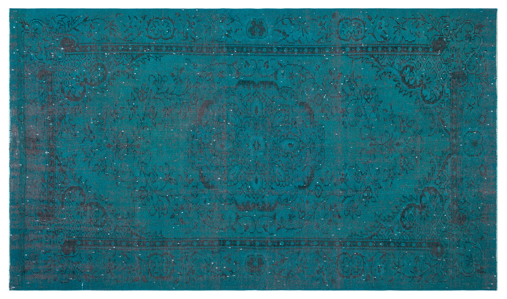 Turquoise  Over Dyed Vintage Rug 5'4'' x 9'1'' ft 163 x 278 cm