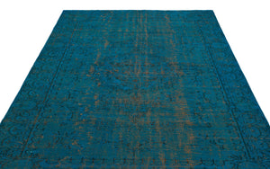 Turquoise  Over Dyed Vintage Rug 6'4'' x 8'10'' ft 194 x 270 cm