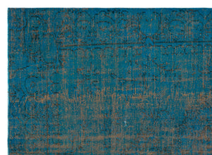 Turquoise  Over Dyed Vintage Rug 6'4'' x 8'10'' ft 194 x 270 cm