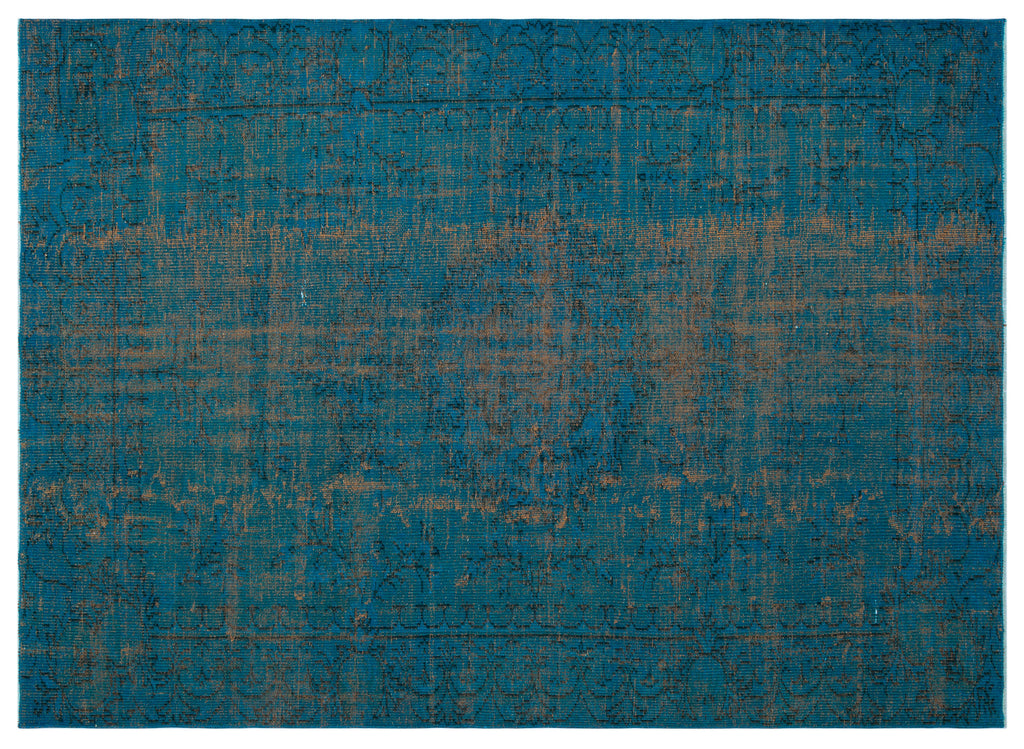Turquoise  Over Dyed Vintage Rug 6'4'' x 8'10'' ft 194 x 270 cm