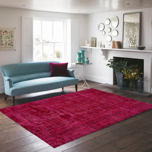 Red Over Dyed | Red Retro Carpet | Plain Rug | Turkish Rug | Vintage Rug | Hand Woven Rug | Wool Rug | Living Room Rug | 6'6'' x 10'2'' ft 197 x 310 cm