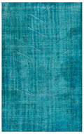 Turquoise  Over Dyed Vintage Rug 5'9'' x 9'1'' ft 174 x 278 cm
