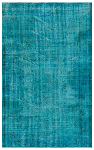 Turquoise  Over Dyed Vintage Rug 5'9'' x 9'1'' ft 174 x 278 cm