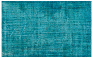 Turquoise  Over Dyed Vintage Rug 5'9'' x 9'1'' ft 174 x 278 cm