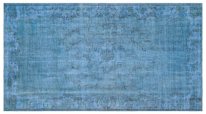 Blue Over Dyed Vintage Rug 4'8'' x 8'5'' ft 143 x 256 cm