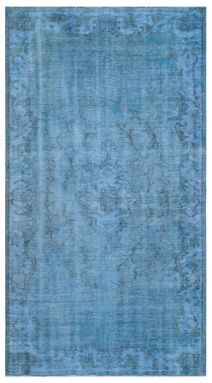 Blue Over Dyed Vintage Rug 4'8'' x 8'5'' ft 143 x 256 cm