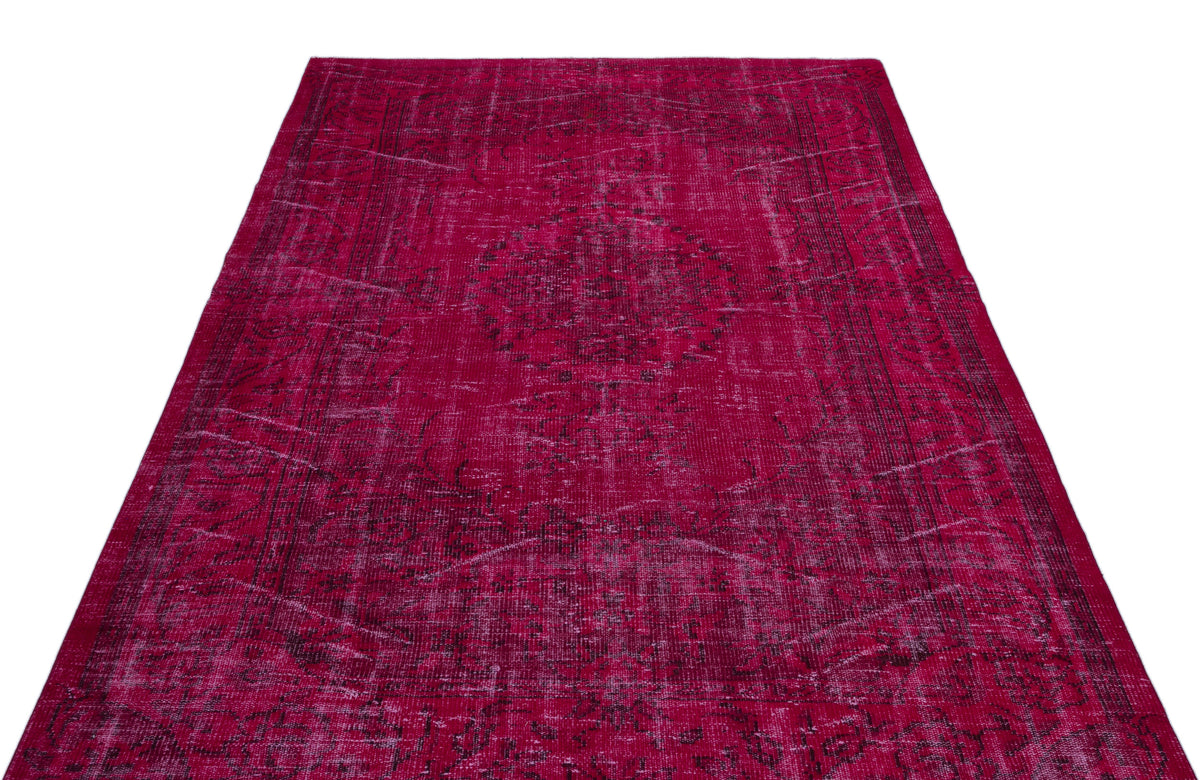 Fuchsia Over Dyed Vintage Rug 5&#39;8&#39;&#39; x 8&#39;8&#39;&#39; ft 172 x 265 cm