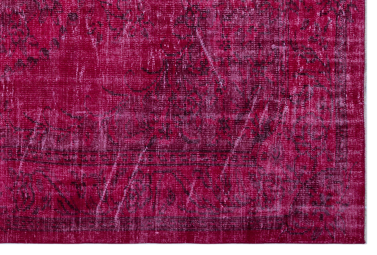 Fuchsia Over Dyed Vintage Rug 5&#39;8&#39;&#39; x 8&#39;8&#39;&#39; ft 172 x 265 cm