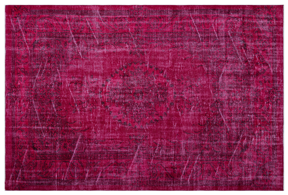 Fuchsia Over Dyed Vintage Rug 5&#39;8&#39;&#39; x 8&#39;8&#39;&#39; ft 172 x 265 cm