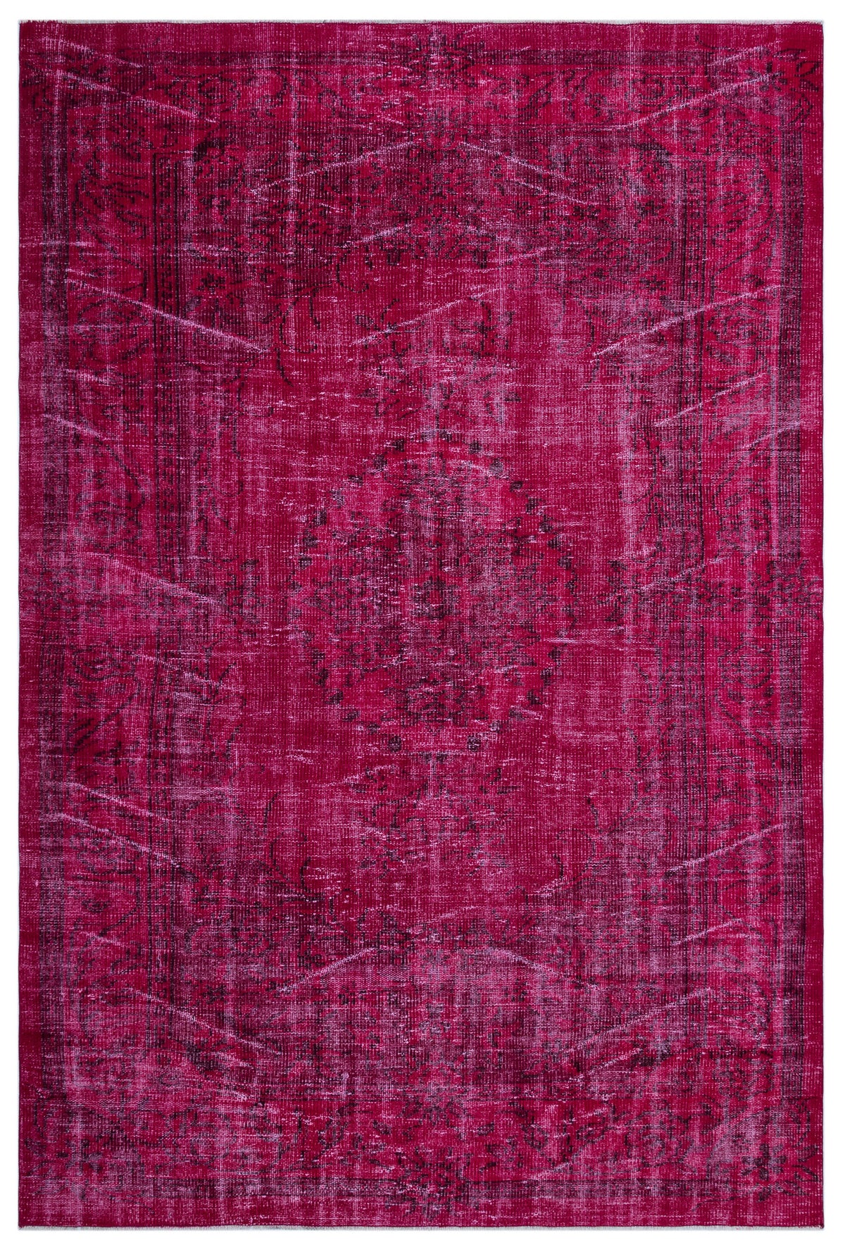 Fuchsia Over Dyed Vintage Rug 5&#39;8&#39;&#39; x 8&#39;8&#39;&#39; ft 172 x 265 cm