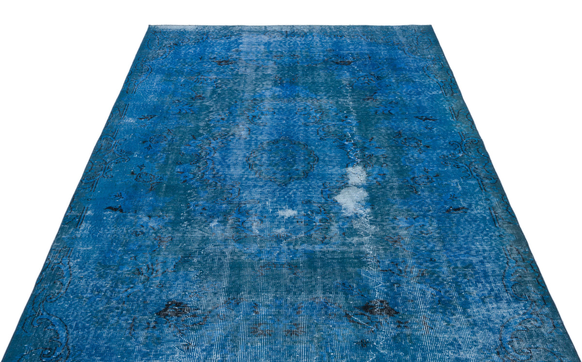 Turquoise  Over Dyed Vintage Rug 5&#39;8&#39;&#39; x 8&#39;7&#39;&#39; ft 172 x 262 cm