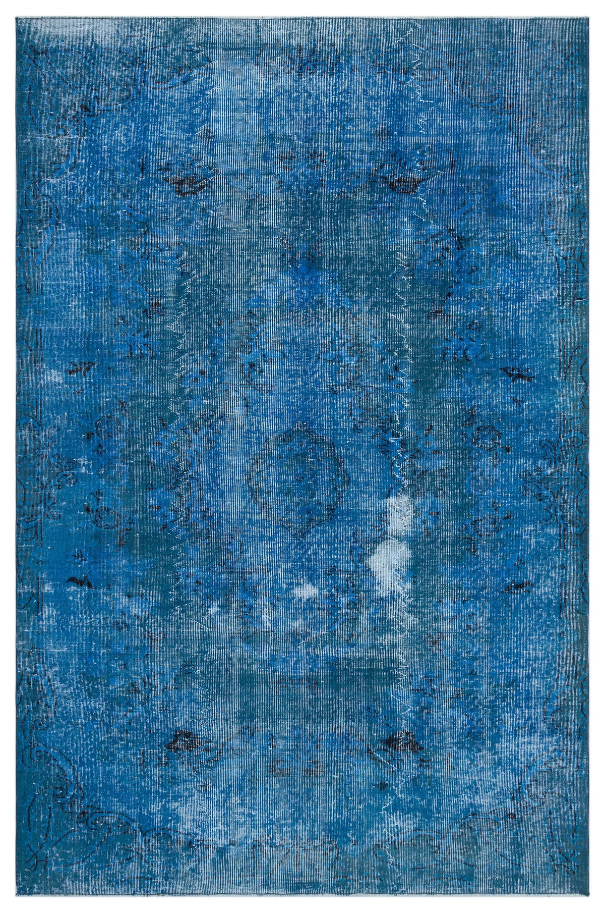 Turquoise  Over Dyed Vintage Rug 5&#39;8&#39;&#39; x 8&#39;7&#39;&#39; ft 172 x 262 cm