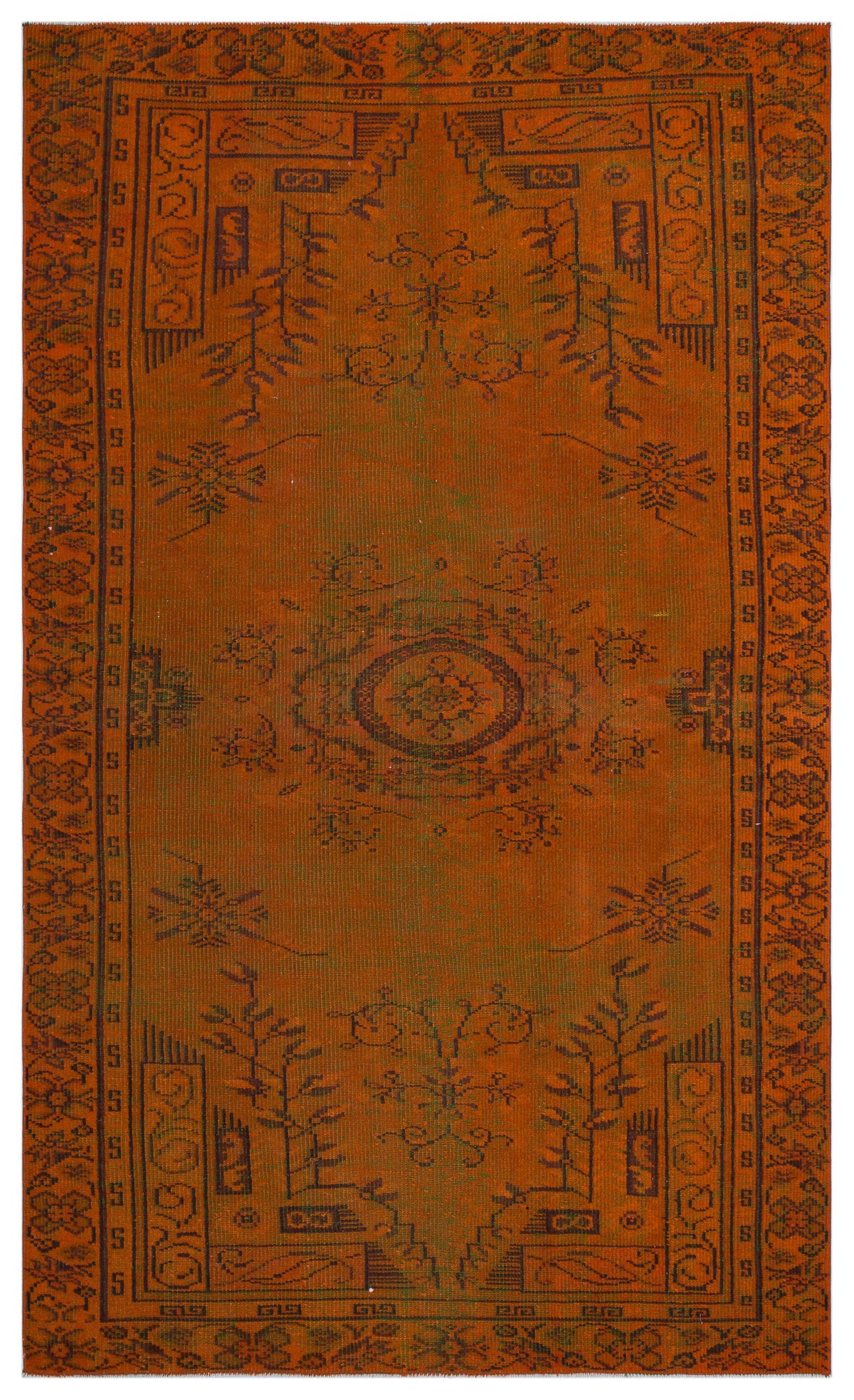 Orange Over Dyed Vintage Rug 5&#39;5&#39;&#39; x 8&#39;10&#39;&#39; ft 164 x 270 cm