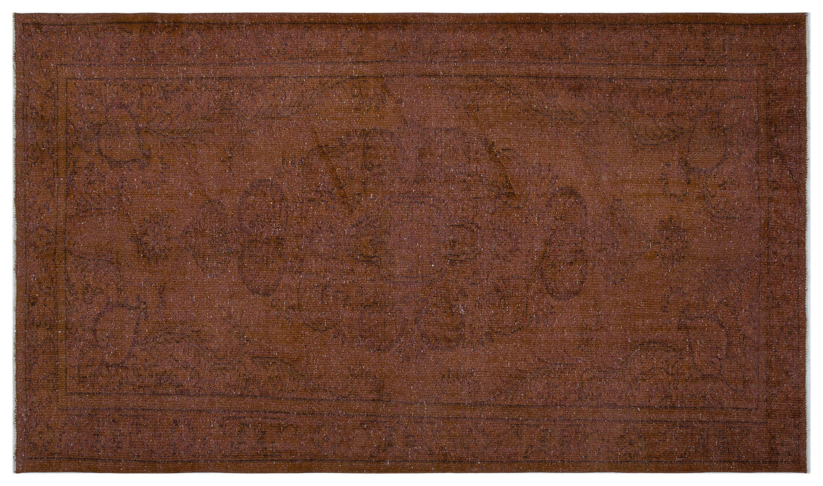 Brown Over Dyed Vintage Rug 5&#39;5&#39;&#39; x 9&#39;3&#39;&#39; ft 164 x 282 cm