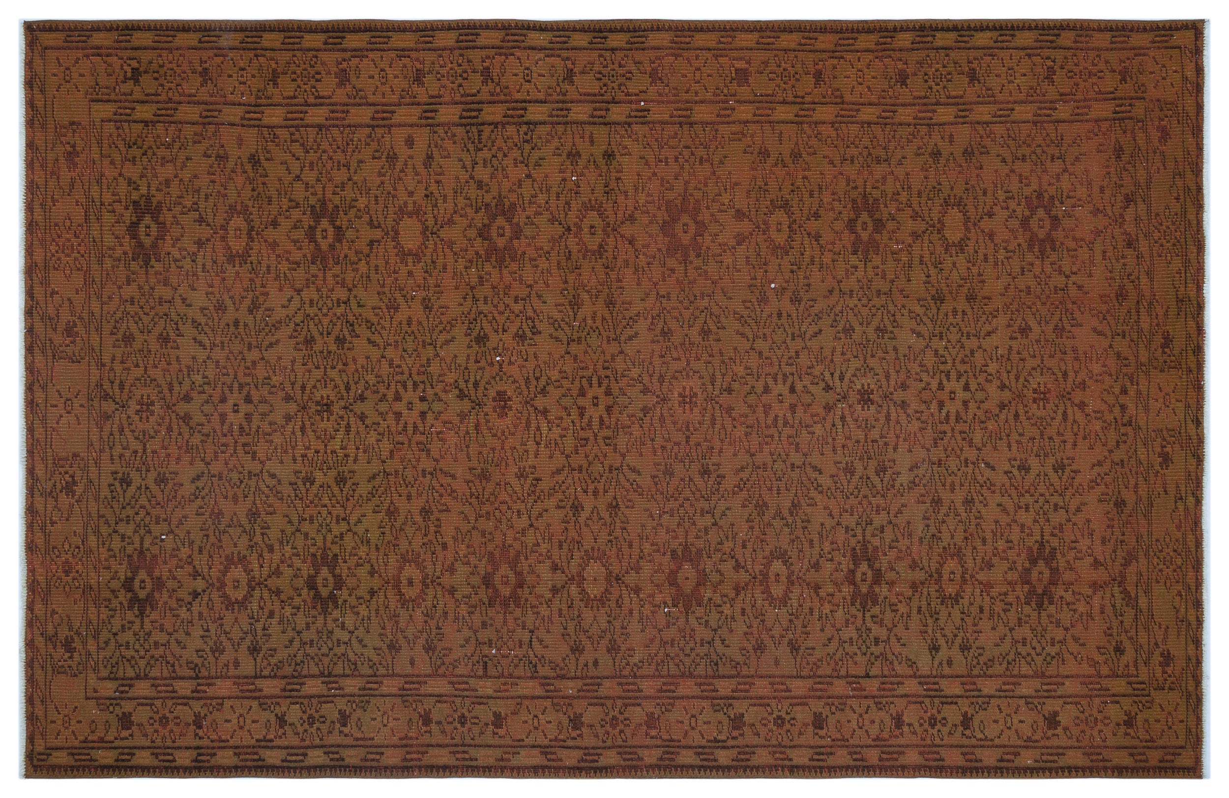 Brown Over Dyed Vintage Rug 5'9'' x 8'9'' ft 174 x 267 cm