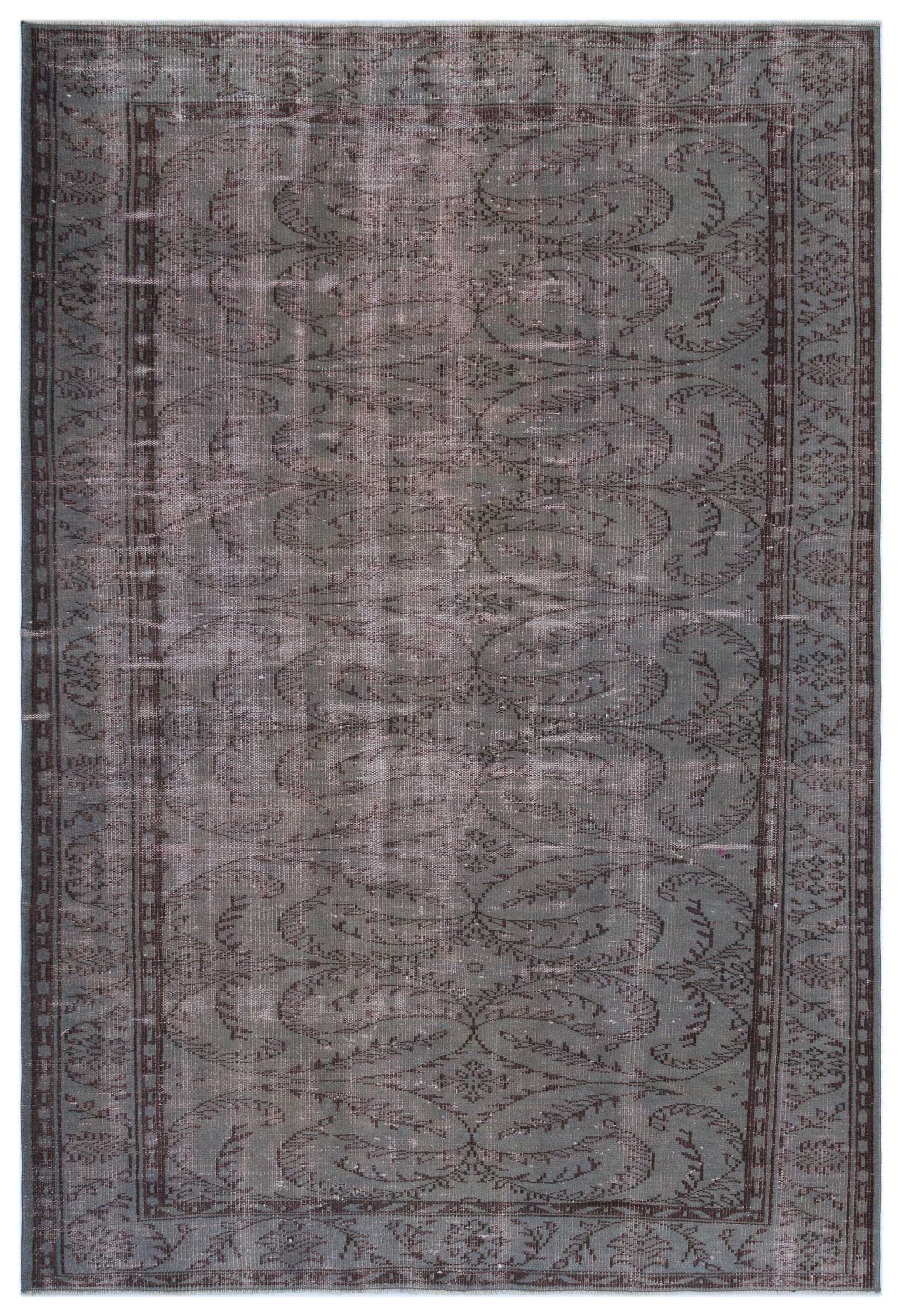 Gray Over Dyed Vintage Rug 6'3'' x 9'1'' ft 190 x 277 cm