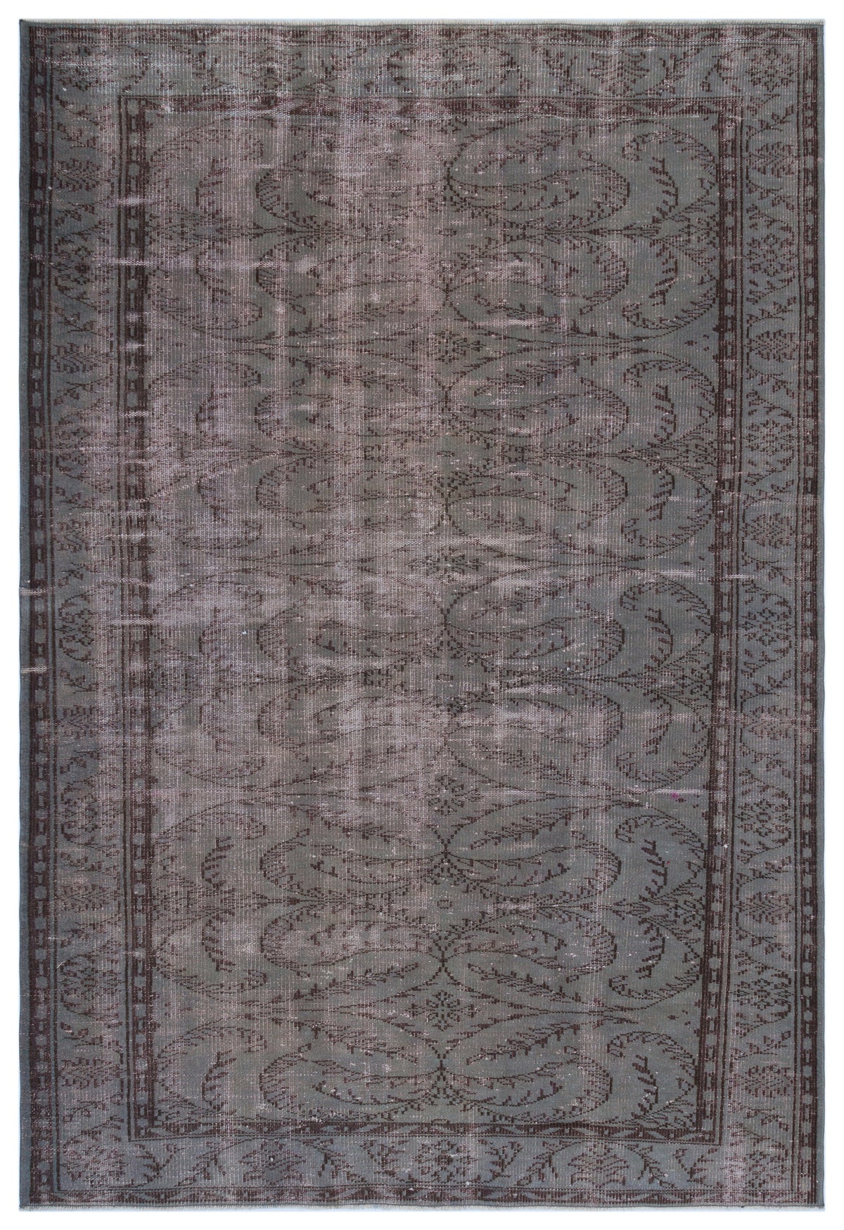 Gray Over Dyed Vintage Rug 6&#39;3&#39;&#39; x 9&#39;1&#39;&#39; ft 190 x 277 cm