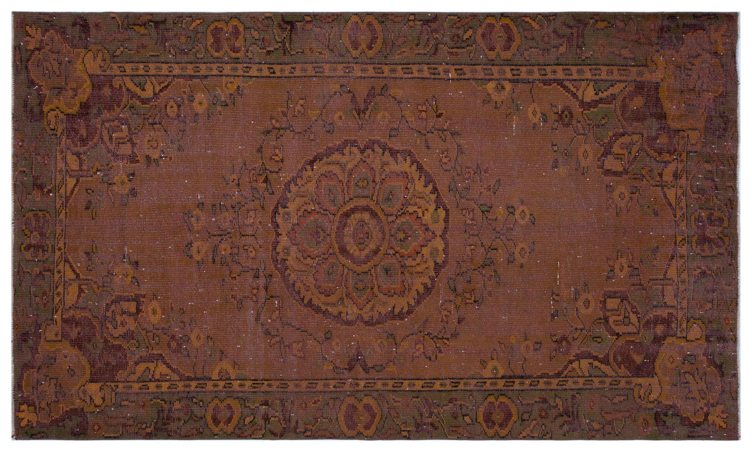 Brown Over Dyed Vintage Rug 5'7'' x 9'1'' ft 171 x 278 cm