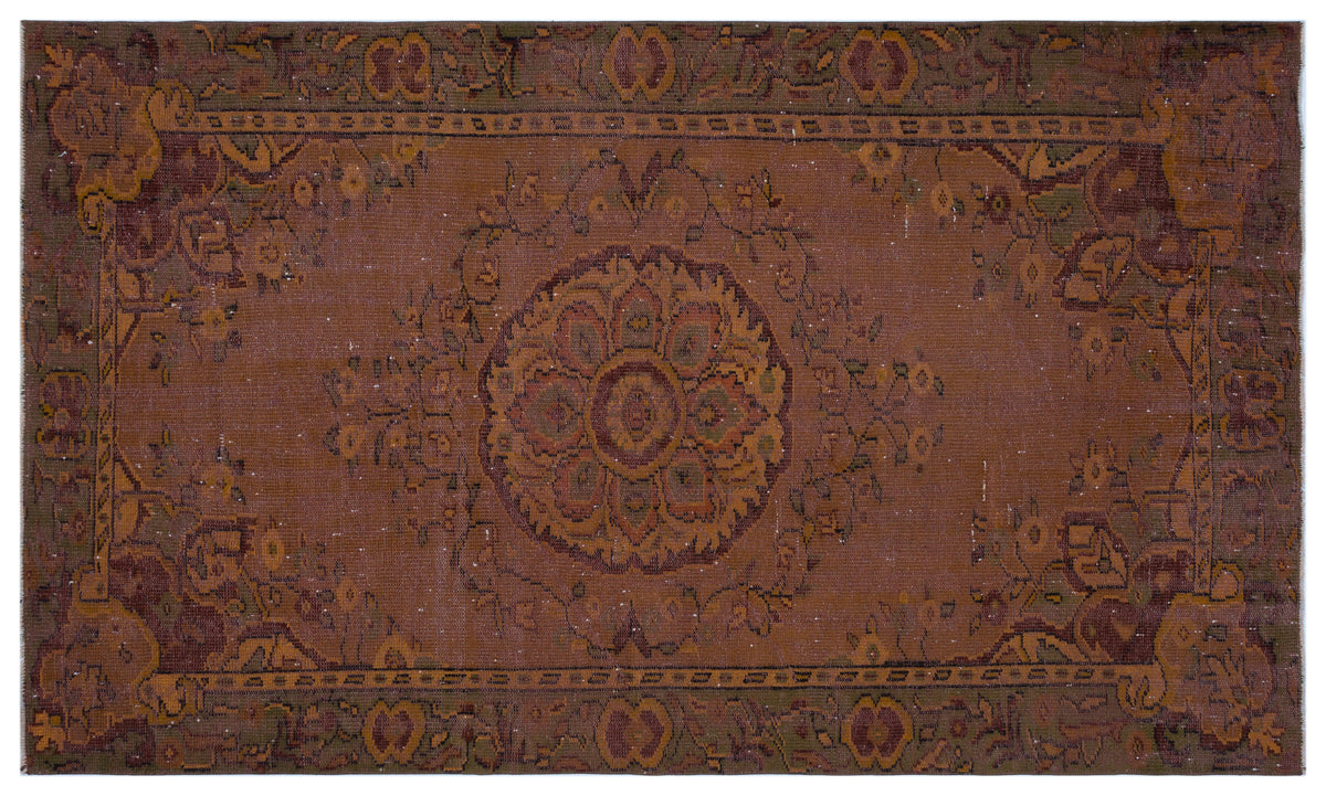 Brown Over Dyed Vintage Rug 5&#39;7&#39;&#39; x 9&#39;1&#39;&#39; ft 171 x 278 cm