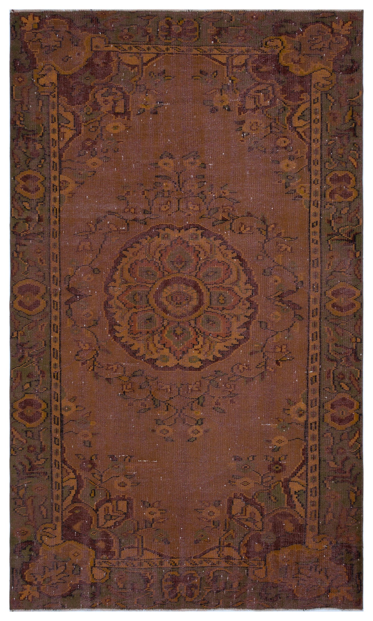 Brown Over Dyed Vintage Rug 5&#39;7&#39;&#39; x 9&#39;1&#39;&#39; ft 171 x 278 cm