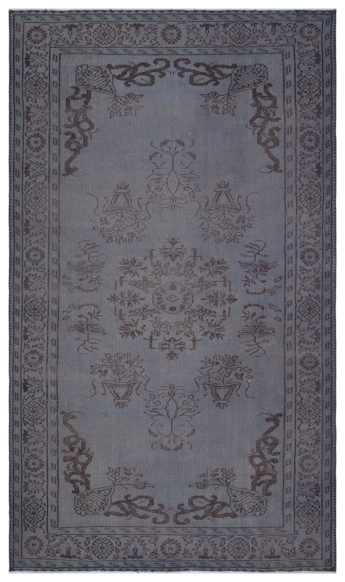 Gray Over Dyed Vintage Rug 5&#39;8&#39;&#39; x 9&#39;5&#39;&#39; ft 172 x 287 cm