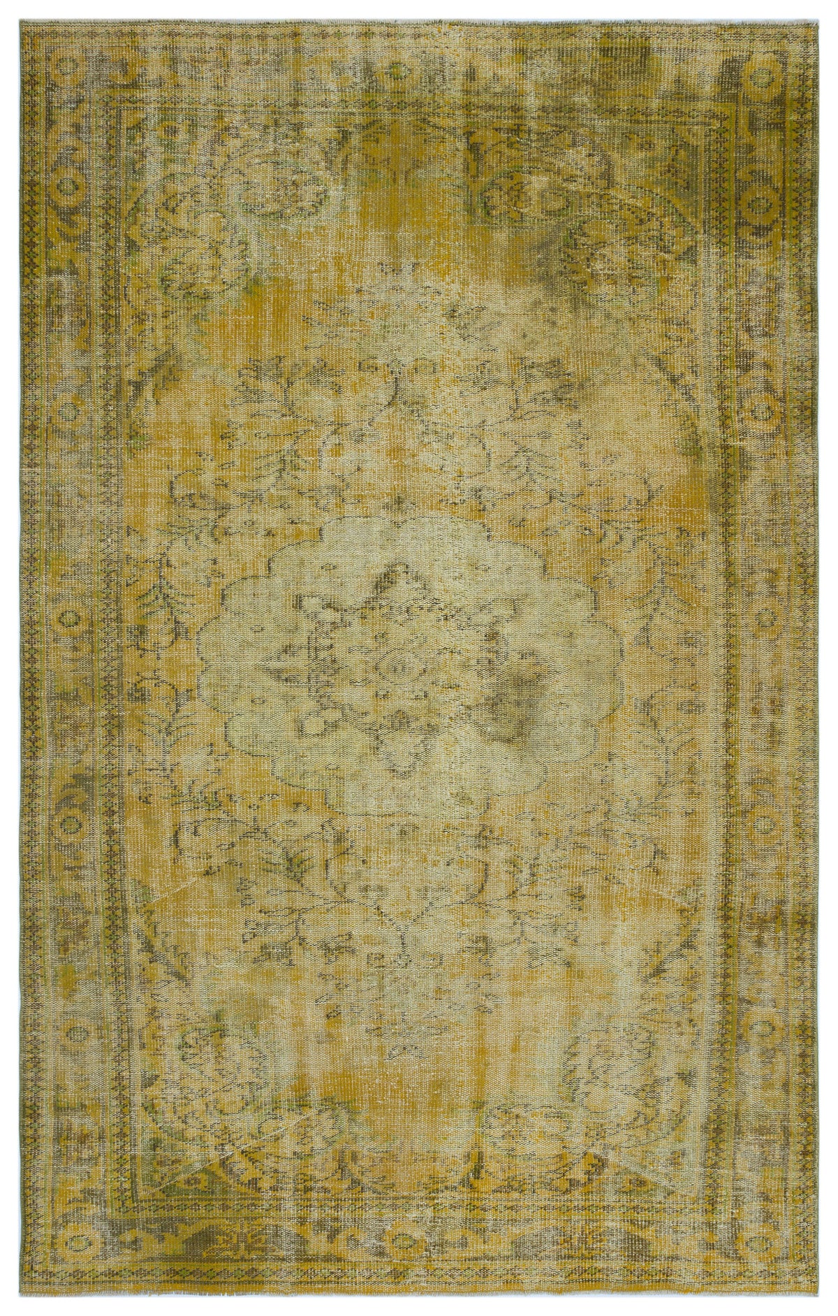 Yellow Over Dyed Vintage Rug 6&#39;1&#39;&#39; x 9&#39;8&#39;&#39; ft 185 x 294 cm