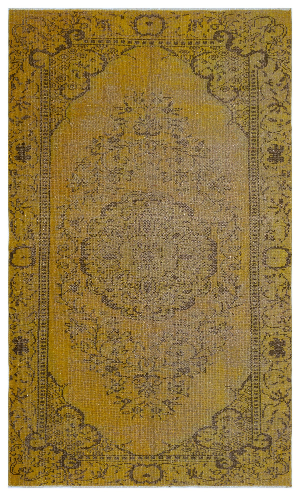 Yellow Over Dyed Vintage Rug 5&#39;3&#39;&#39; x 8&#39;9&#39;&#39; ft 160 x 267 cm