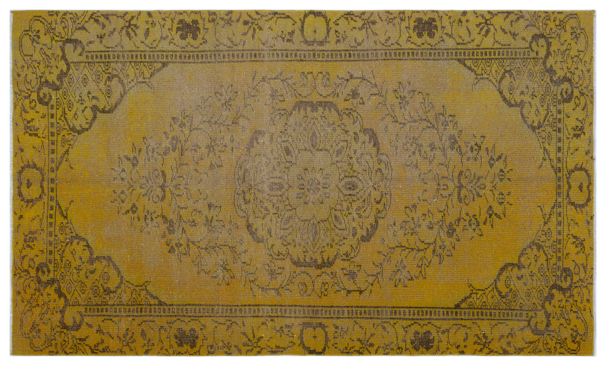 Yellow Over Dyed Vintage Rug 5&#39;3&#39;&#39; x 8&#39;9&#39;&#39; ft 160 x 267 cm