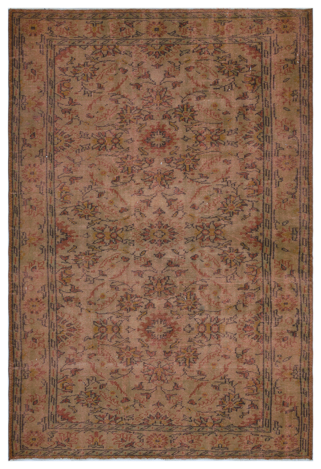 Brown Over Dyed Vintage Rug 5'6'' x 8'2'' ft 167 x 248 cm