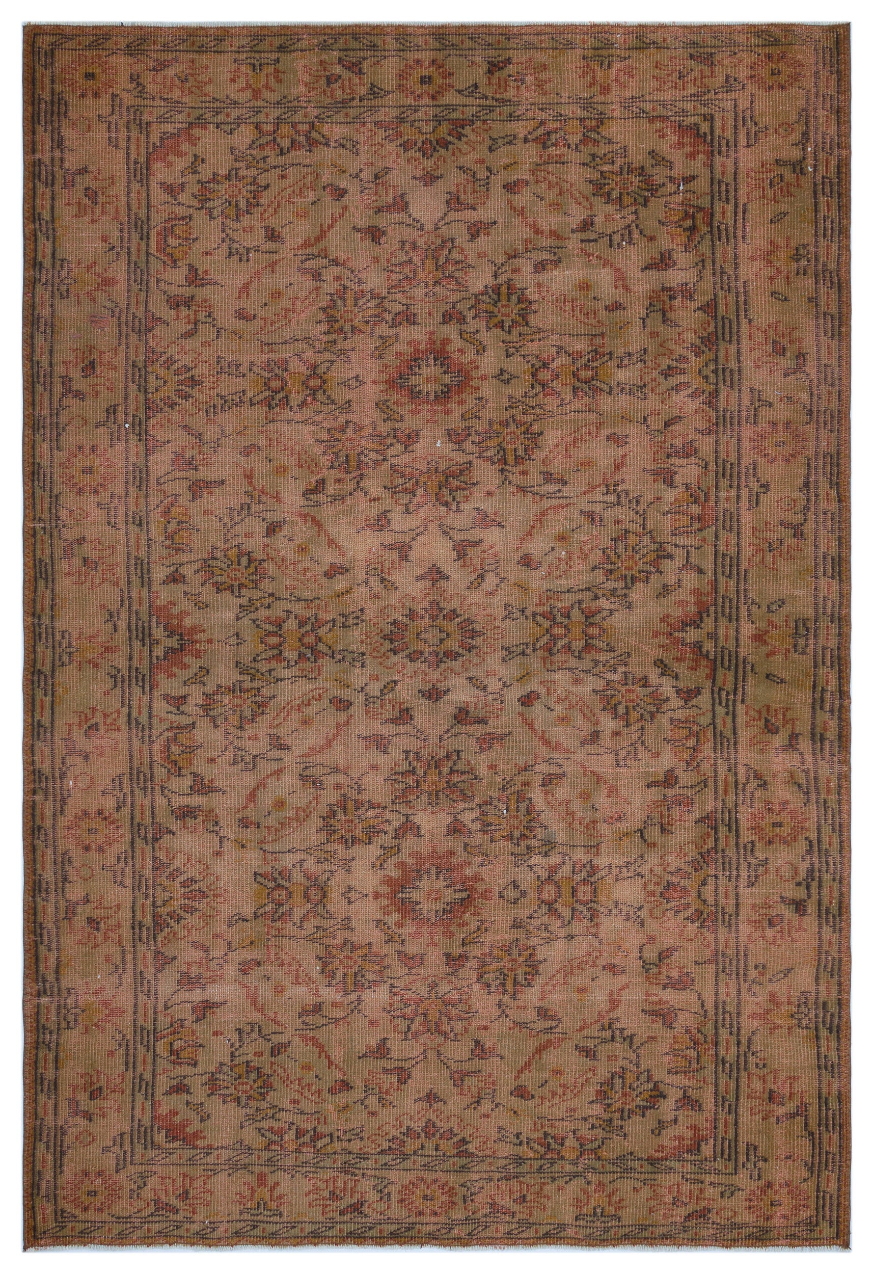 Brown Over Dyed Vintage Rug 5'6'' x 8'2'' ft 167 x 248 cm