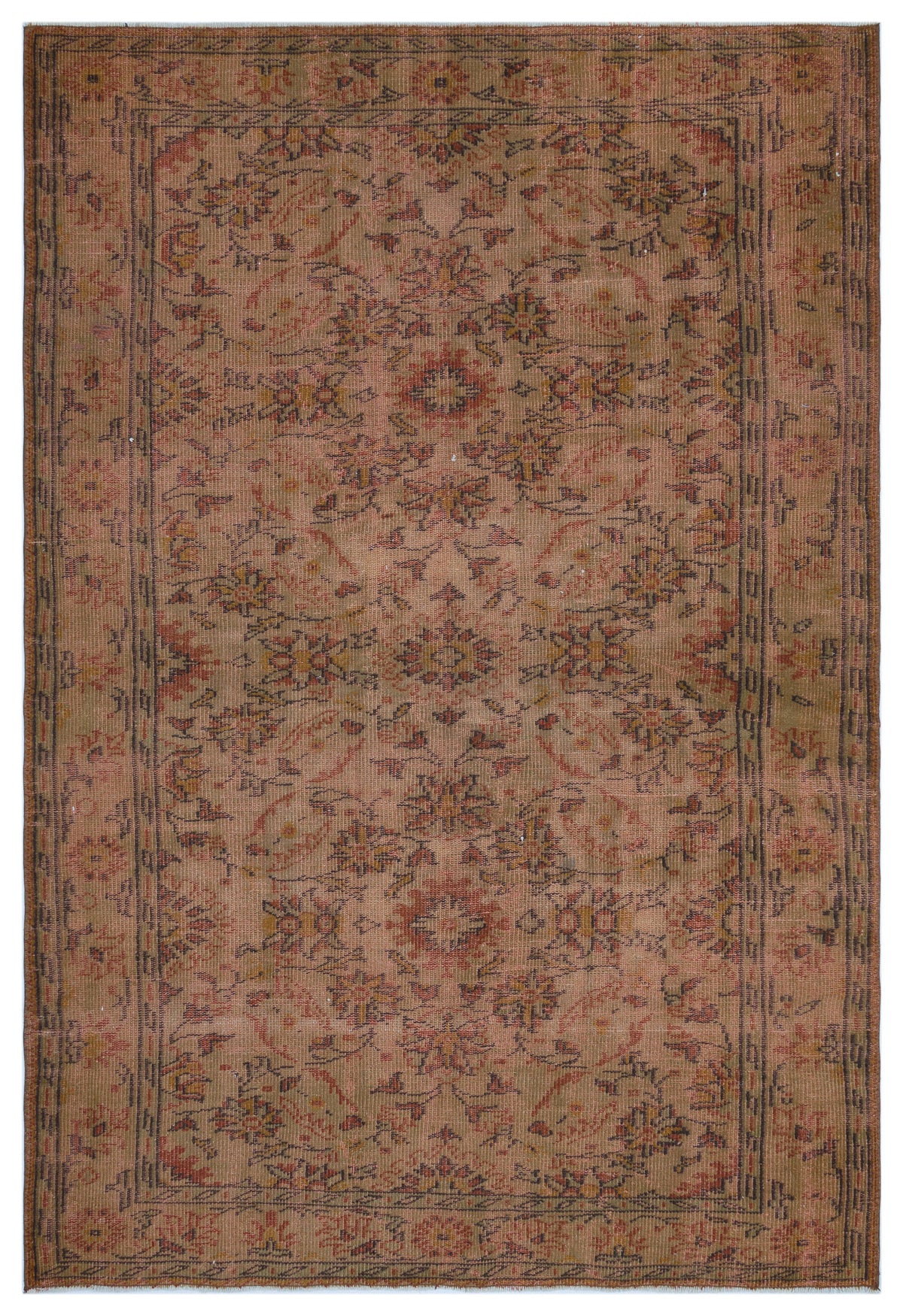 Brown Over Dyed Vintage Rug 5&#39;6&#39;&#39; x 8&#39;2&#39;&#39; ft 167 x 248 cm
