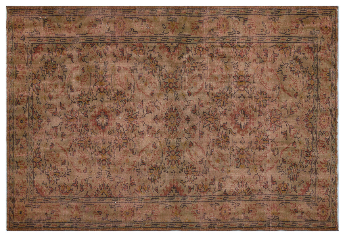 Brown Over Dyed Vintage Rug 5&#39;6&#39;&#39; x 8&#39;2&#39;&#39; ft 167 x 248 cm
