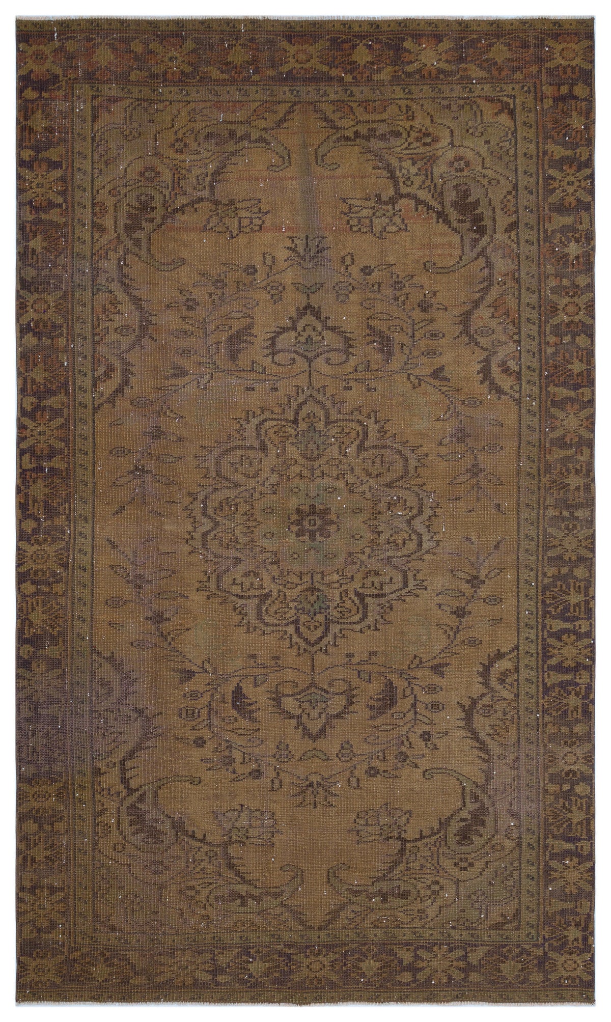 Brown Over Dyed Vintage Rug 5&#39;6&#39;&#39; x 9&#39;3&#39;&#39; ft 167 x 281 cm