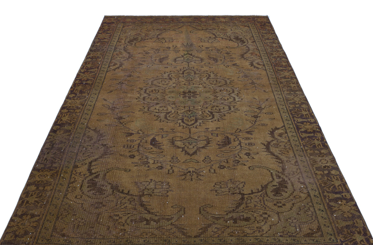 Brown Over Dyed Vintage Rug 5&#39;6&#39;&#39; x 9&#39;3&#39;&#39; ft 167 x 281 cm