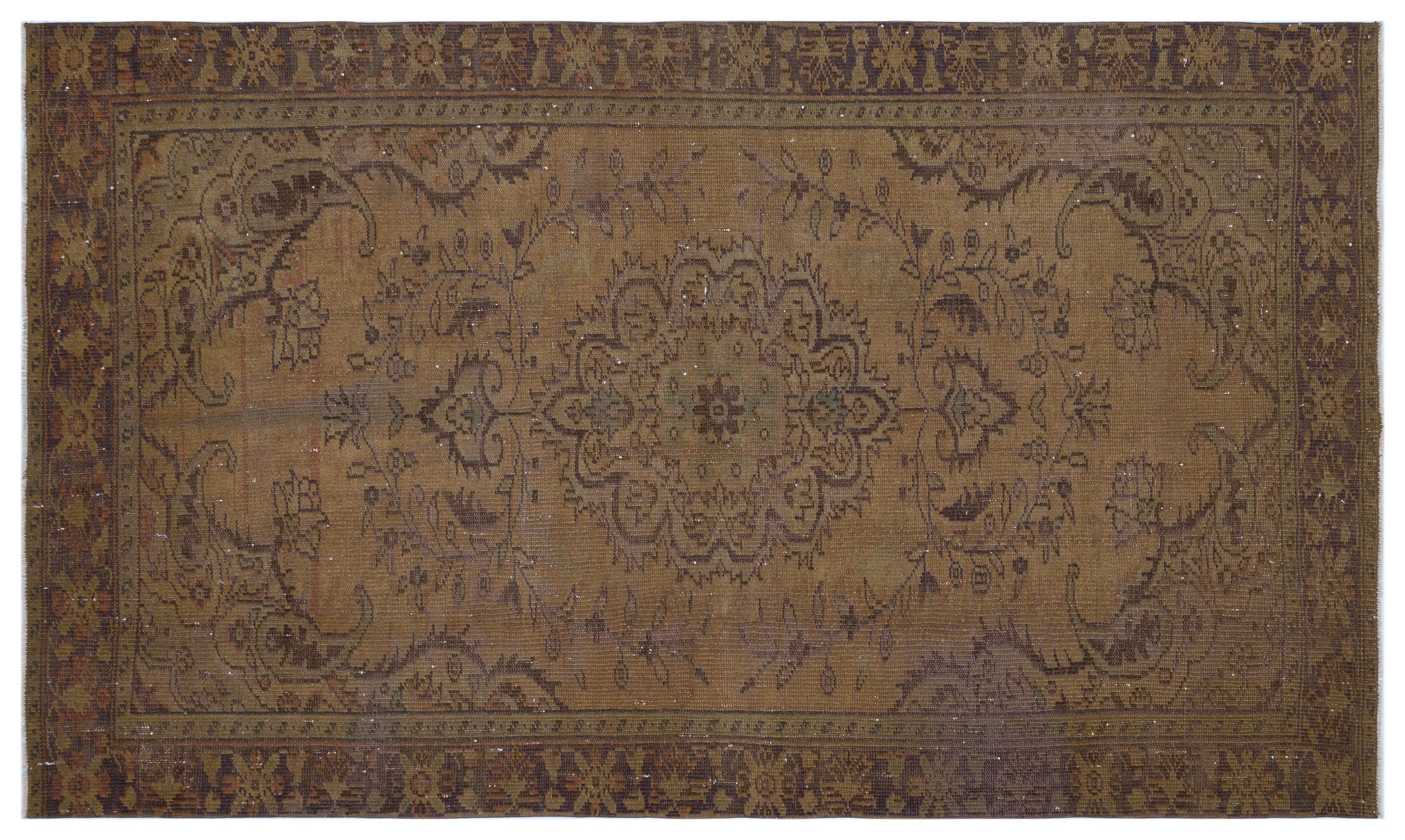 Brown Over Dyed Vintage Rug 5'6'' x 9'3'' ft 167 x 281 cm