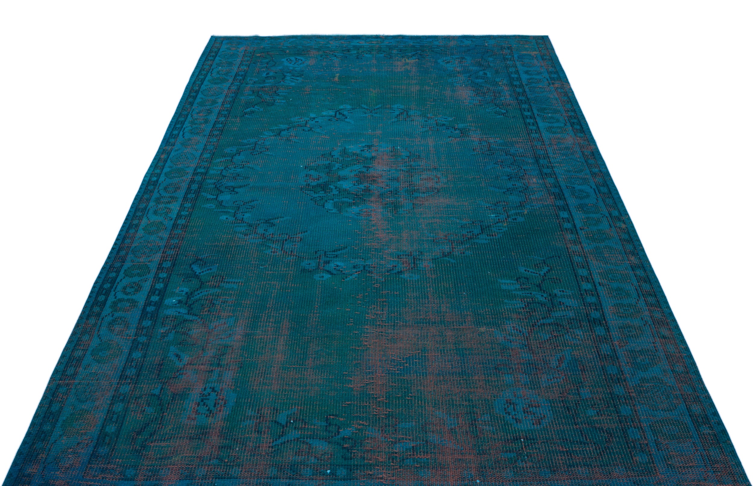 Turquoise  Over Dyed Vintage Rug 5'11'' x 8'12'' ft 180 x 274 cm