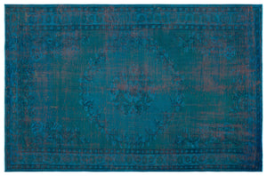 Turquoise  Over Dyed Vintage Rug 5'11'' x 8'12'' ft 180 x 274 cm