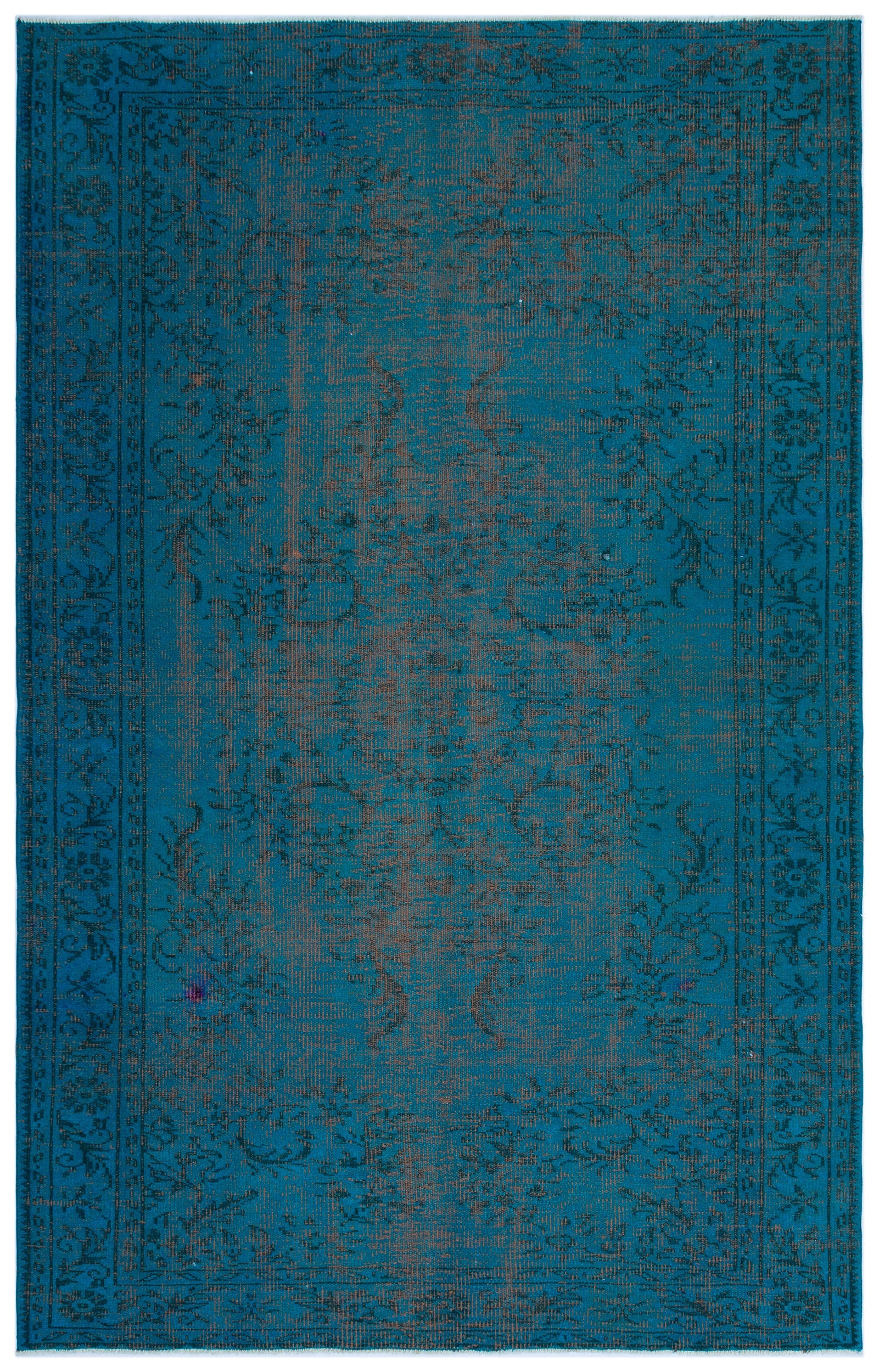 Turquoise  Over Dyed Vintage Rug 5'5'' x 8'6'' ft 166 x 260 cm