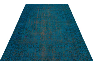 Turquoise  Over Dyed Vintage Rug 5'5'' x 8'6'' ft 166 x 260 cm
