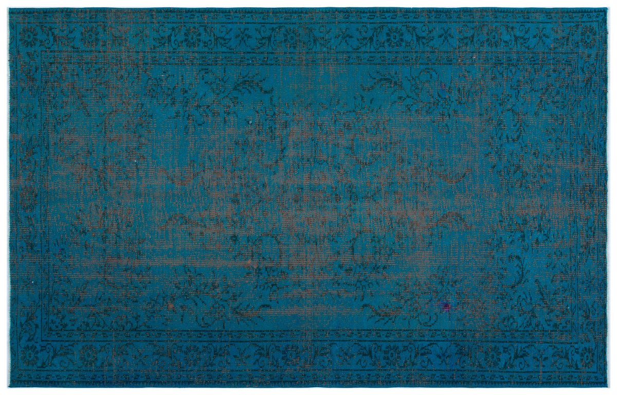 Turquoise  Over Dyed Vintage Rug 5&#39;5&#39;&#39; x 8&#39;6&#39;&#39; ft 166 x 260 cm