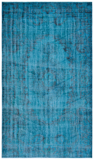 Turquoise  Over Dyed Vintage Rug 5'3'' x 8'11'' ft 160 x 272 cm