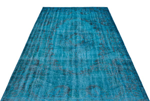 Turquoise  Over Dyed Vintage Rug 5'3'' x 8'11'' ft 160 x 272 cm